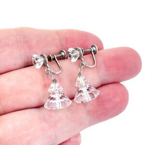 Estate Sterling Silver 925 Quartz Bell Drop Screw Back Earrings